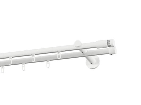 Galerie 19x19 mm bară cu șină - dublă - CYLINDER CRYSTAL - alb