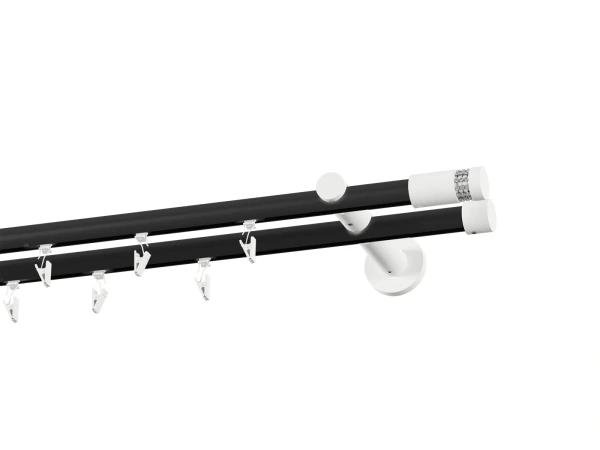 Galerie 19x19 mm bară cu șină - dublă - CYLINDER CRYSTAL - negru alb 2